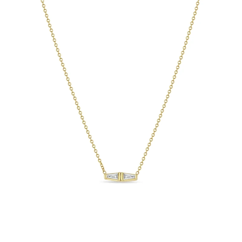 Necklace- 14k gold tapered baguette bar