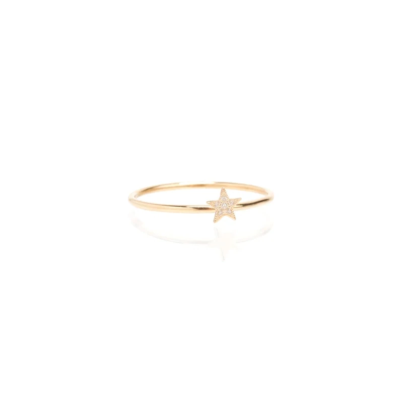 Ring- 14K Gold Itty Bitty Star Stack w. Pave Diamond (.02CTW)
