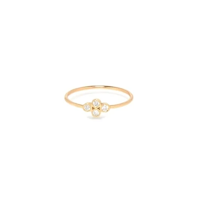 Ring- 14K Small Horizantal quad w. 2pt diamonds .08ctw