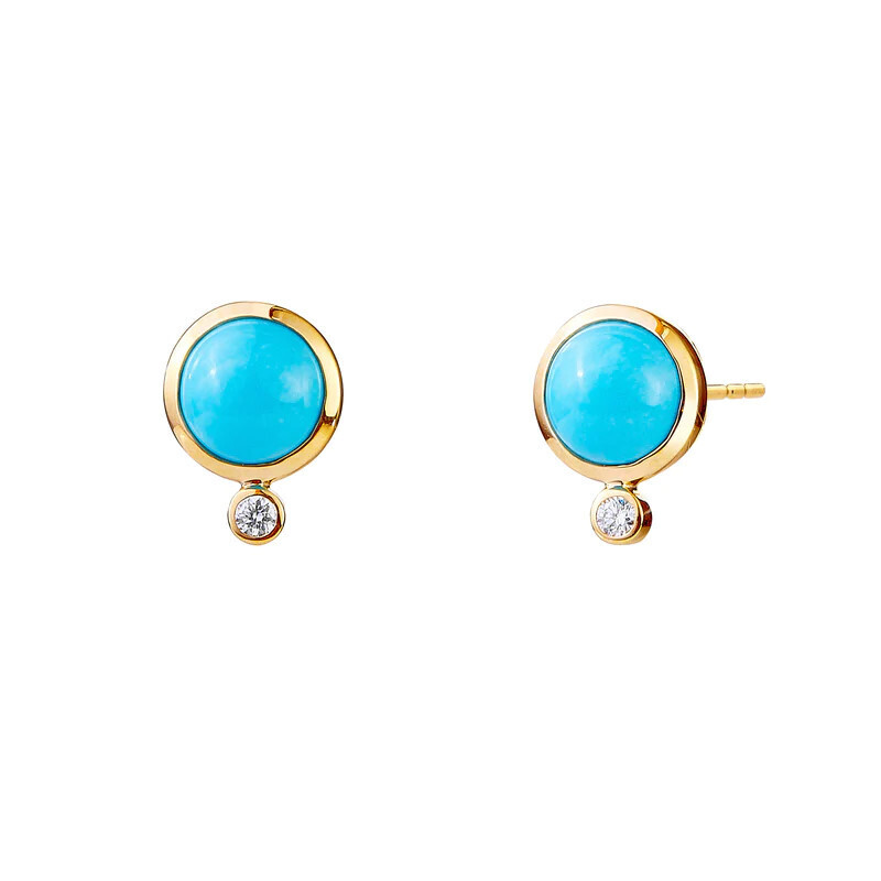 18k turquoise 2 cts &amp; diamond candy stud earrings