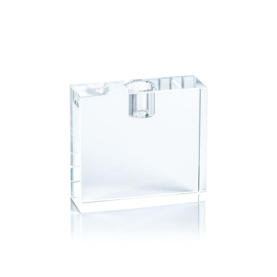 Rectangular Crystal Glass Taper Holder- 4.25&quot;