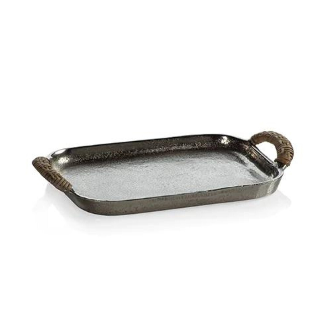 Raw Alum Tray w/ Rattan Wrapped Handles-10