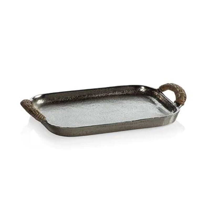 Raw Alum Tray w/ Rattan Wrapped Handles-10