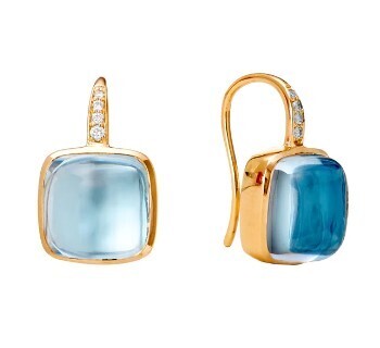 18k Blue Topaz Sugarloaf 15ct Ear w. Dia