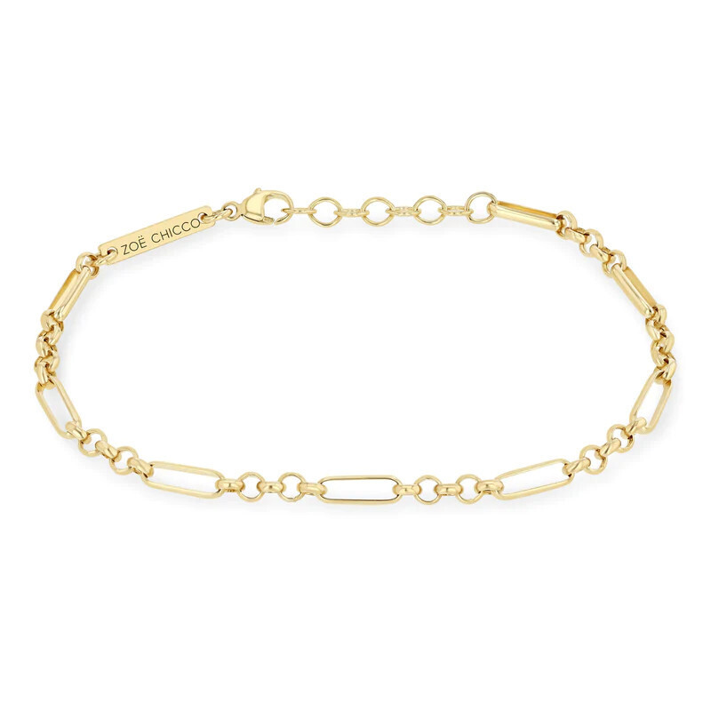 Bracelet- 14k Med Mixed Paperclip Rolo Chain