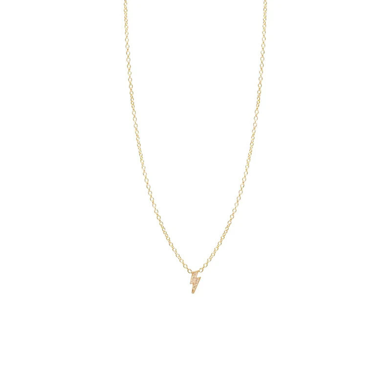 Necklace- 14k Itty Bitty Pave Diamond Lightning Bolt