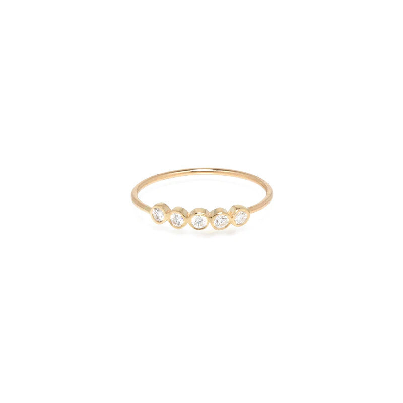 Ring- 14k 5 horizontal bezel set 3pt diamonds .15ctw
