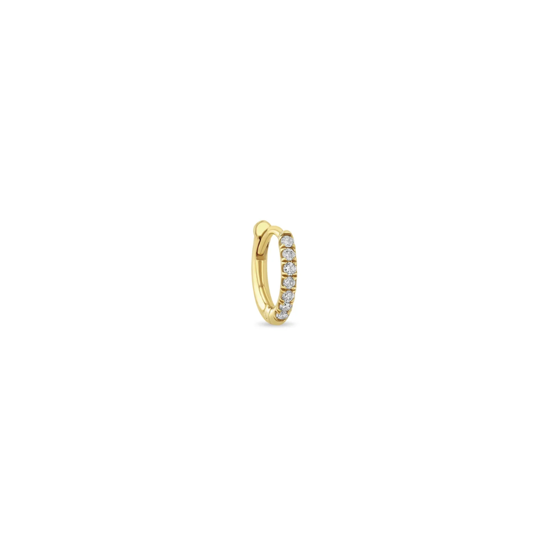 Earring - Single 14k Pave Diamond Hinge Huggie Hoop 9mm