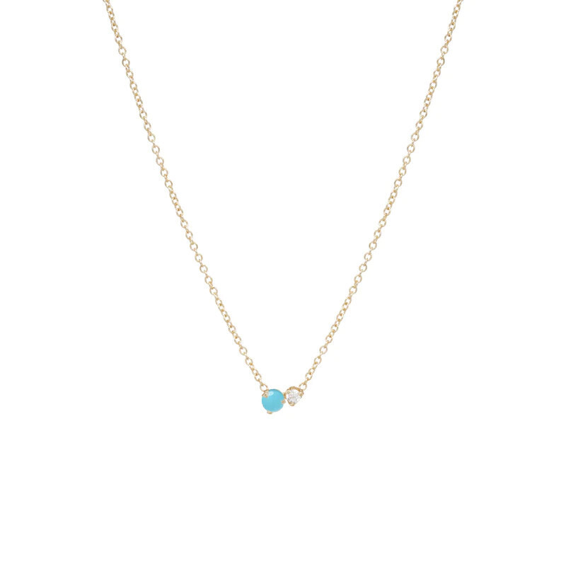 Necklace- 14k lg turq and dia prong set
