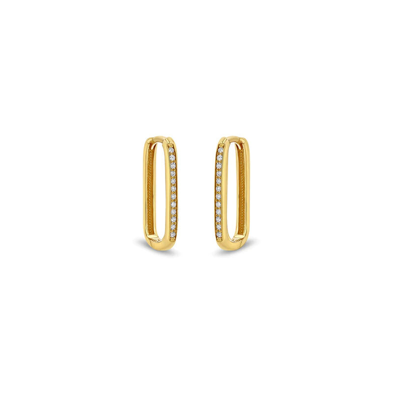 Earrings- 14k lg thick oval huggie w pavÃ© diamonds