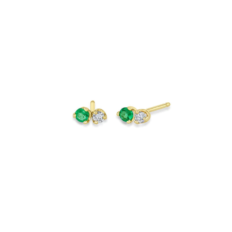 Earrings-14k studs w prong emeralds &amp; diamonds