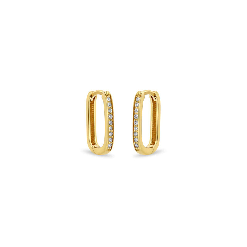 Earrings- 14k med oval pave huggie