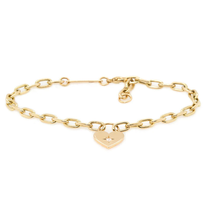 Bracelet- 14k sm heart padlock w star diamond