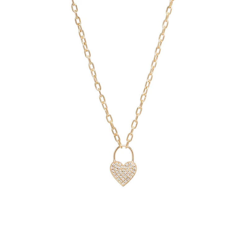 Necklace- 14k sm heart padlock pave charm