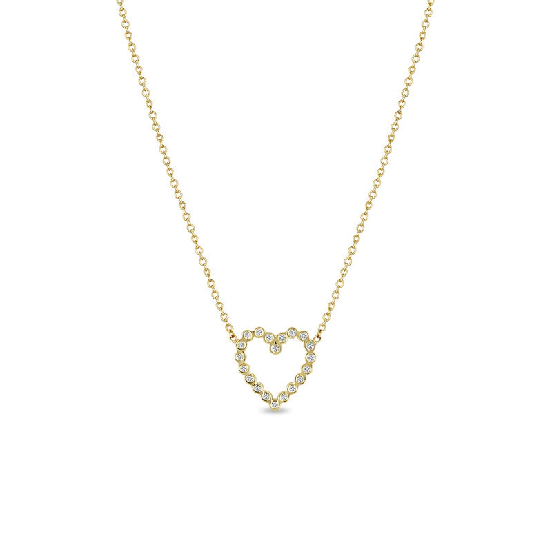 Necklace- 14k sm open heart w. diamonds