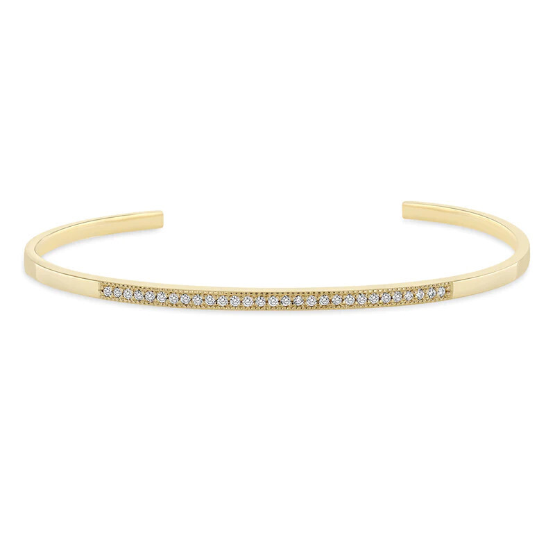 Bracelet- 14k 2mm bar cuff w. diamonds across top
