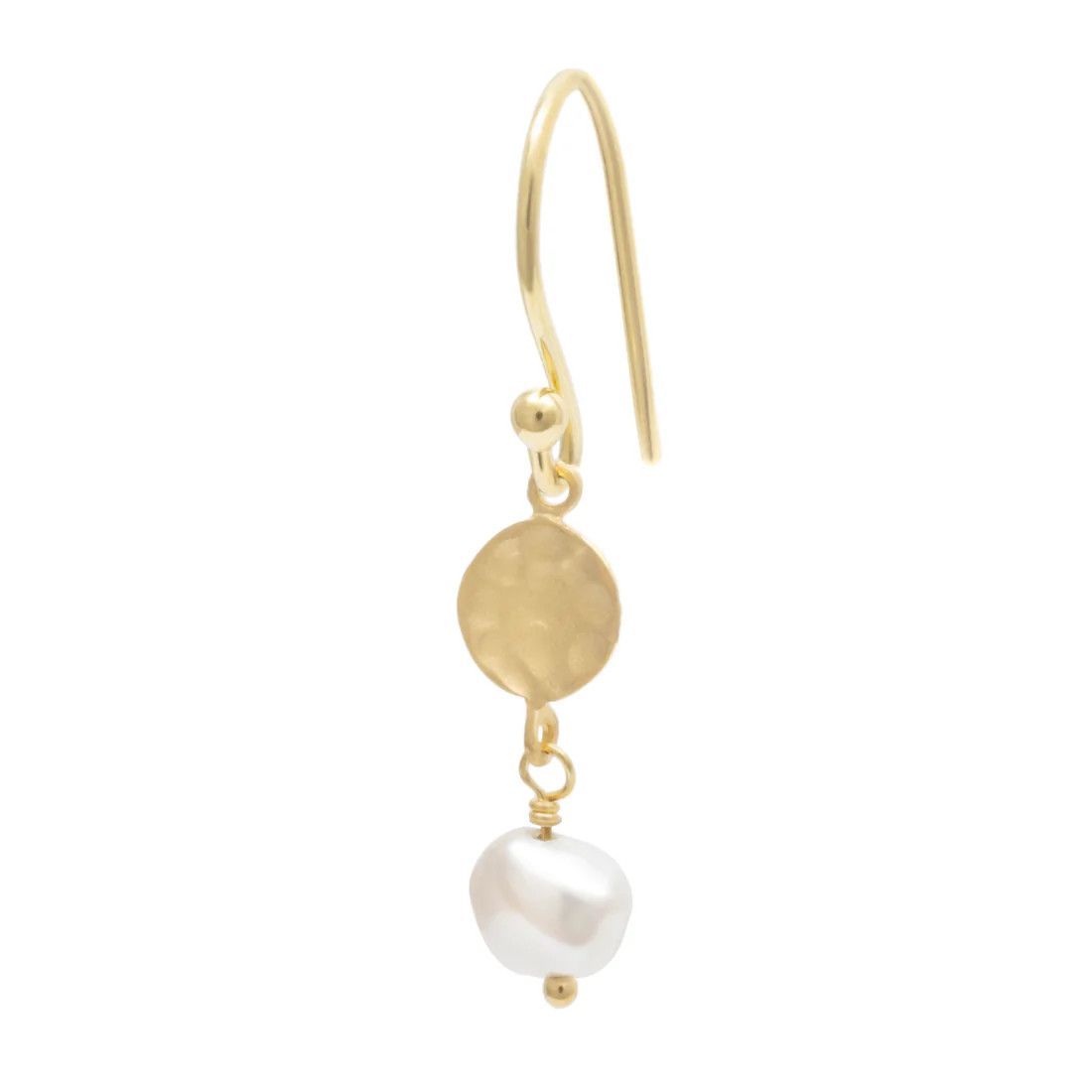 Earring- Hammered Disc w. Pearl
