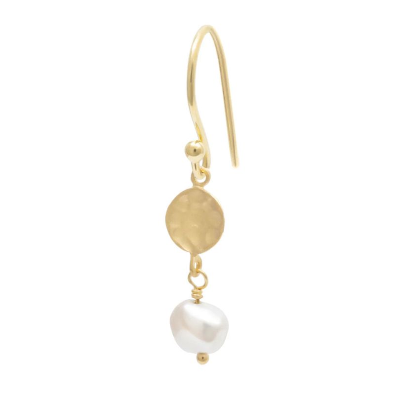 Earring- Hammered Disc w. Pearl