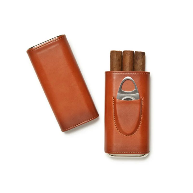 Ashton 3-Cigar Leather Case with Cutter (Brown)