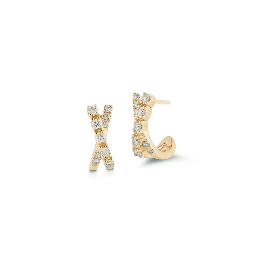 Earrings- Ava Bea Crossover Mini Huggies YG .16ct diamonds