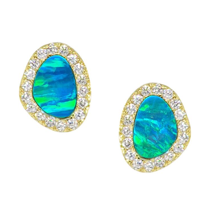 Opal Pebble Studs-, Color: Blue Green Gold