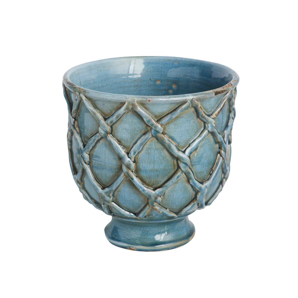 Planter French Blue W/Criss Cross