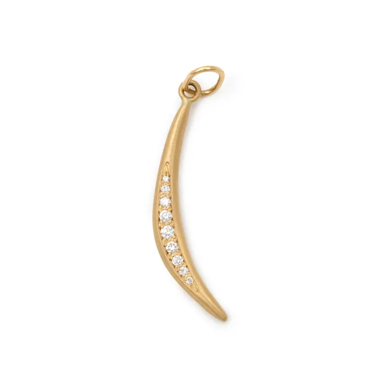 Charm- 18k gold Crescent Flow Charm, Pave w. .14ct diamonds