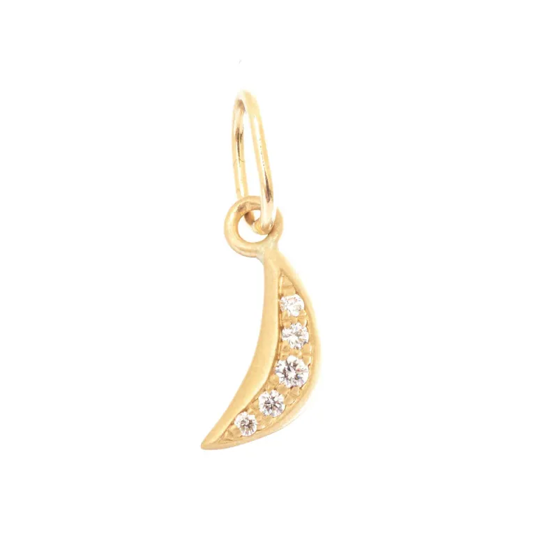 Charm- 18K Gold Crescent Charm w. Diamonds