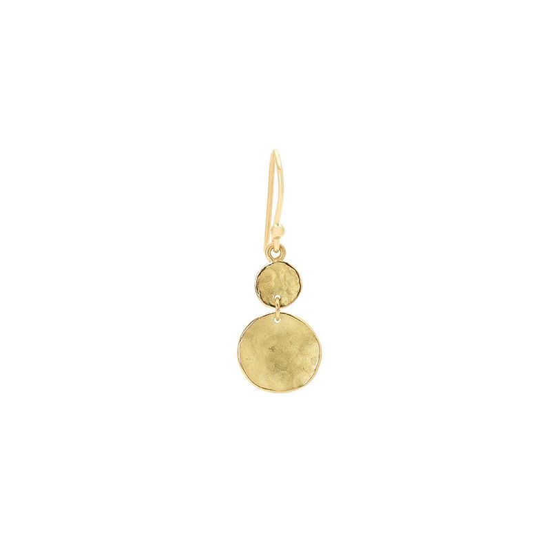 Earring- 18k Gold Hammered Texture Concave Disc and Smaller Disc