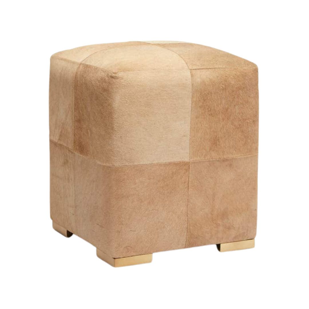 Beige Stool Hair-On-Hide 17&quot;L x 17&quot;W x 20&quot;H
