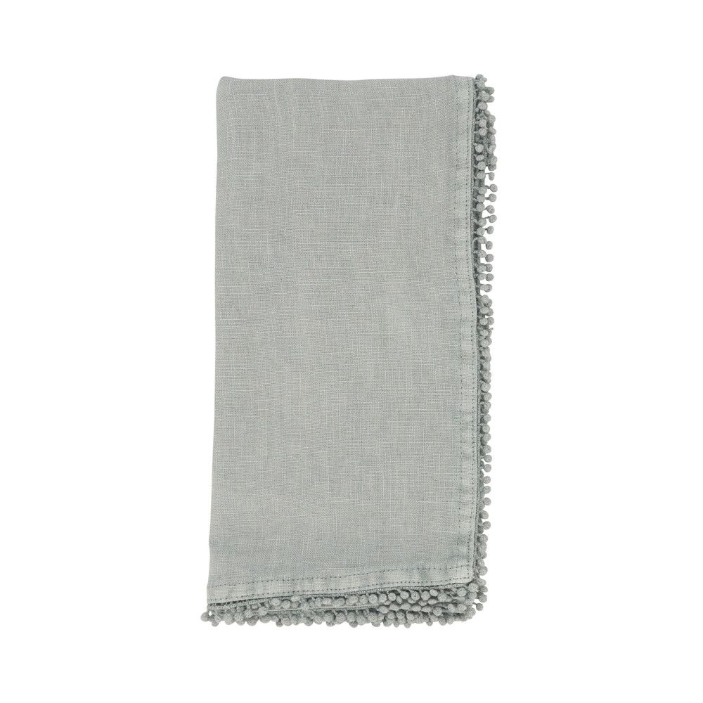 Pompom Design Linen Napkin- S/4- Blue-Grey