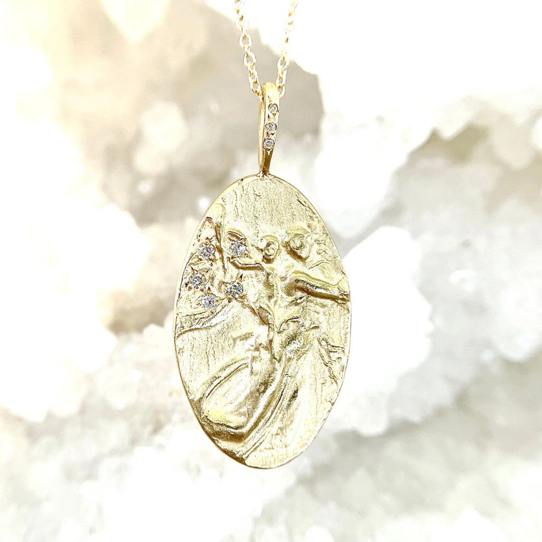 Necklace- 14k Mother Child Artifact, dia bail, 5 diamonds