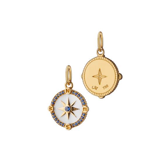 Charm- 18k YG 1/2&quot; Mini &quot;Adventure&quot; Compass B Saph