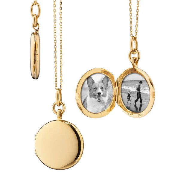 Locket- 18k YG 3/4&quot; Lg Slim Round &quot;Quinn&quot; 17&quot; chain