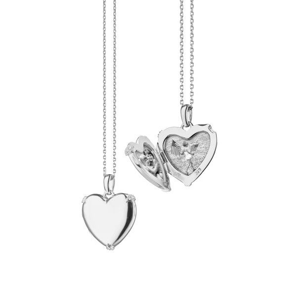 Locket- SS 5/8&quot; Heart w. Wht Saph