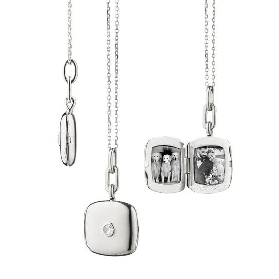 Locket- SS 9/16&quot; Slim Cushion Viv w. Wht Saph 18&quot;