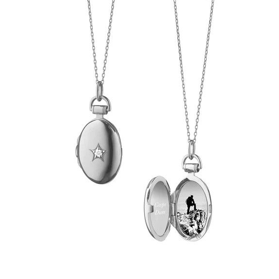 Locket- SS 3/4&quot; Petite Oval w. Wht Saph Star