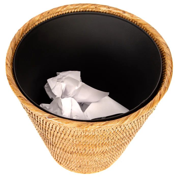 Round Waste Basket- Metal Liner-, Color: Honey Brown