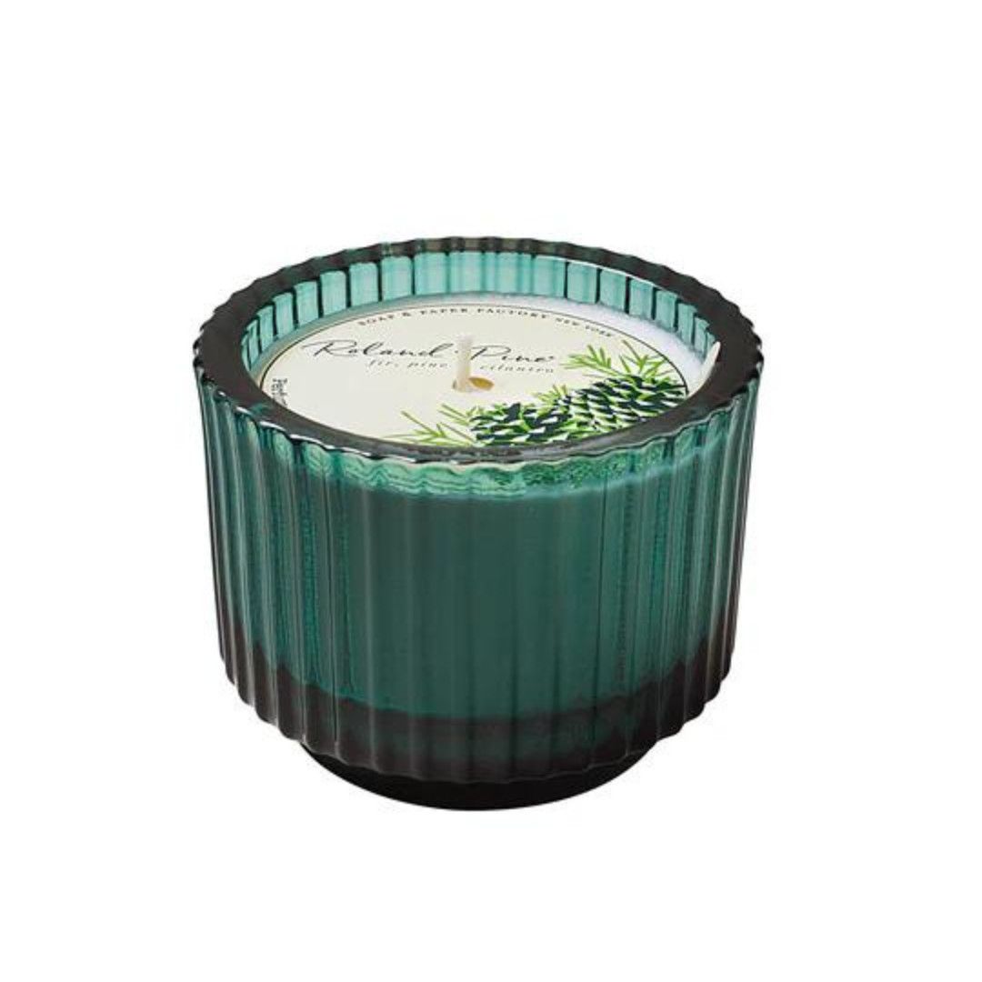 Roland Pine Ribbed Green Glass Candle