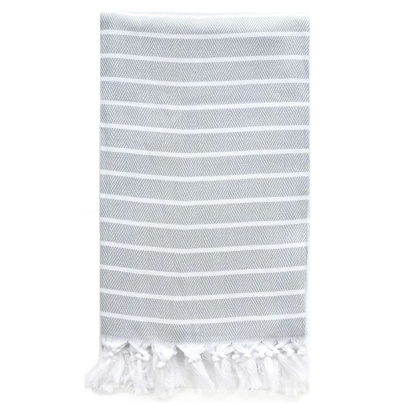 Turkish-T Lake Towel, Color: Lt Gray w. White Stripe