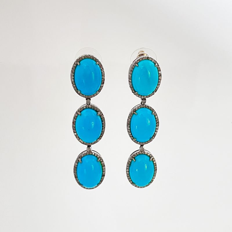 3-Oval Drop Turquoise Earrings