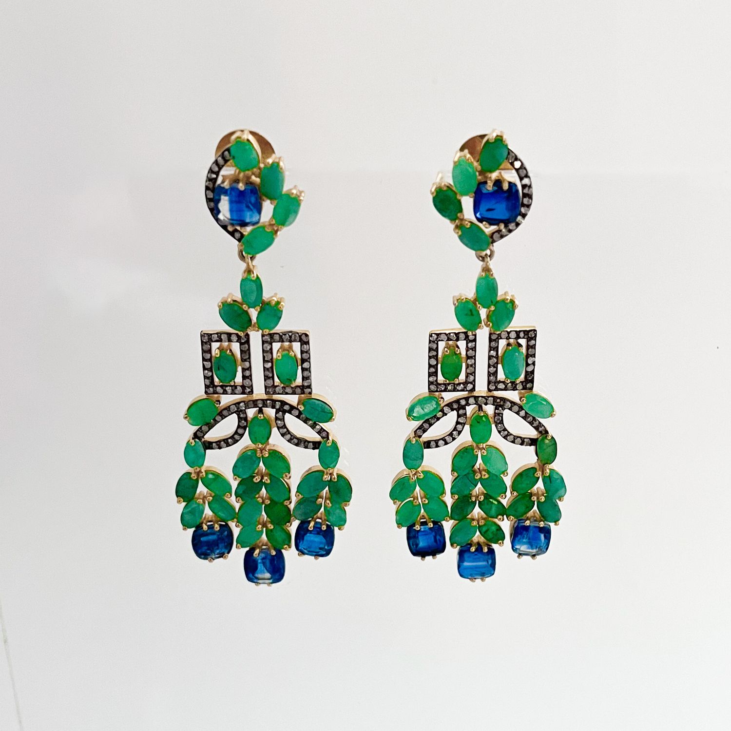 Emerald / Kyanite Chandelier Earrings