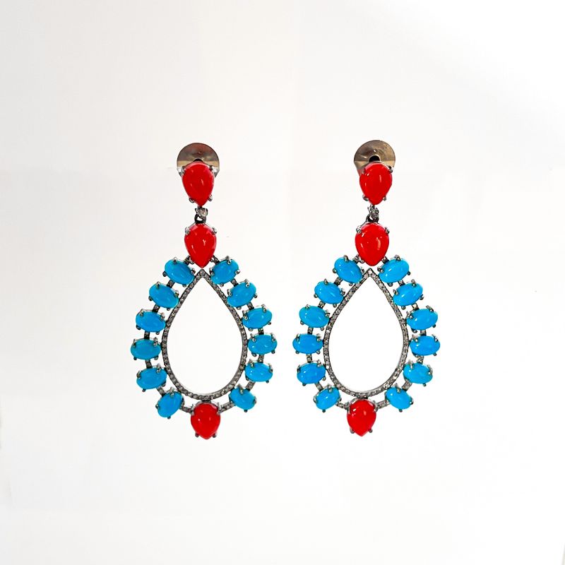 Turquoise and Coral Open Teardrop