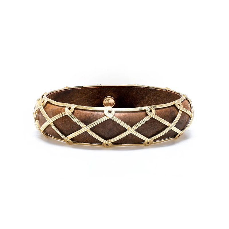 Earth Goddess Hinged Bangle, Gold w. Teak