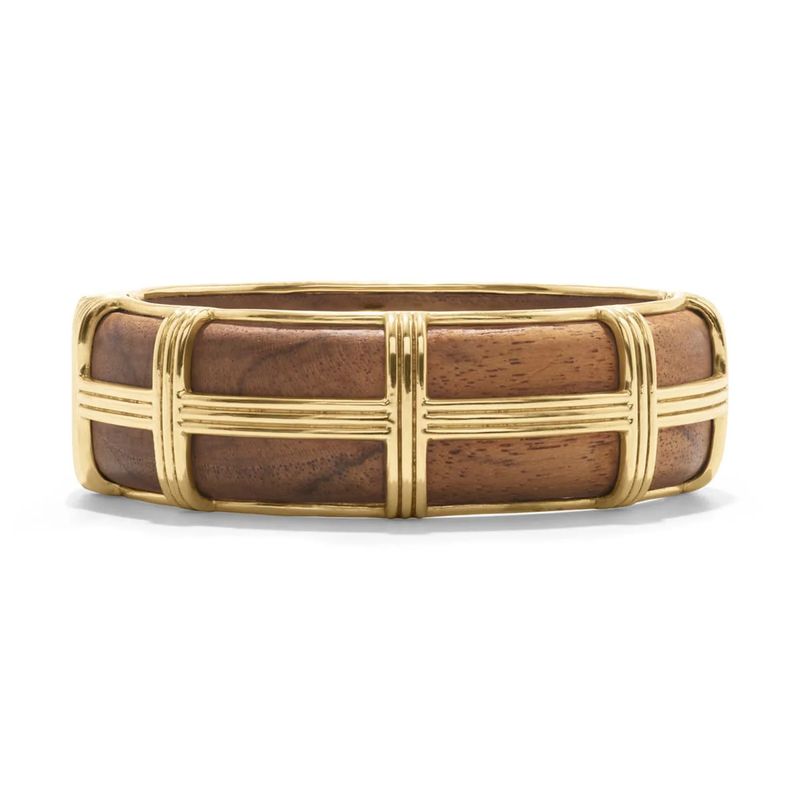 Gaia Hinged Bangle in Gold/Teak