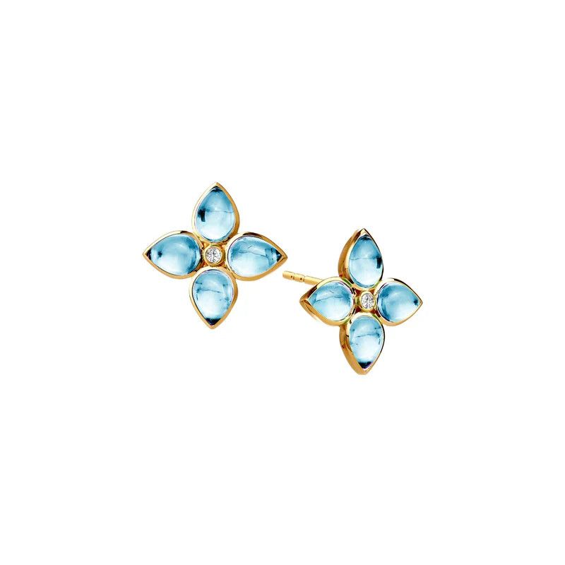 18k Mogul Blue Topaz Sm Flower Earrings