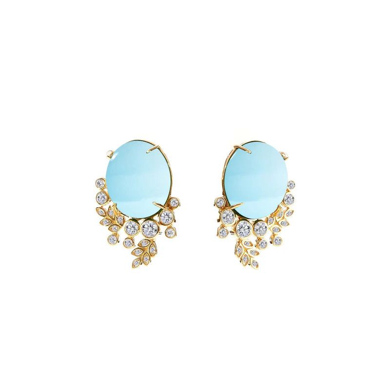 18k Jardin Blue Topaz w. Dia Vine Earrings