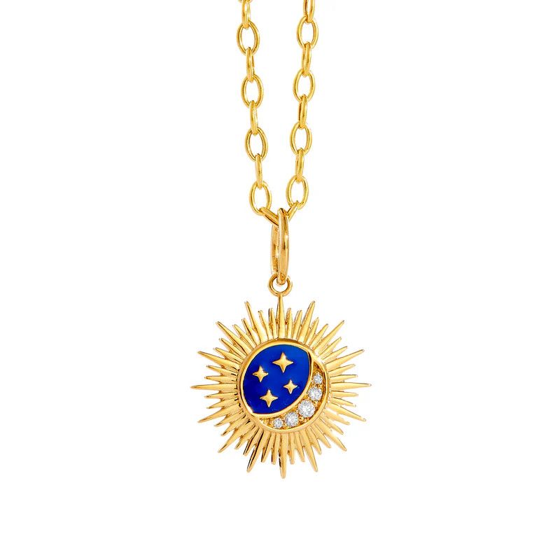 18k Cosmic Moon Stars Pendant Lapis