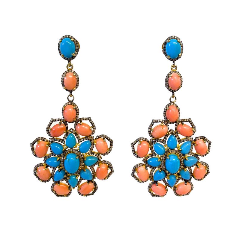Coral and Turquoise Flower Drop