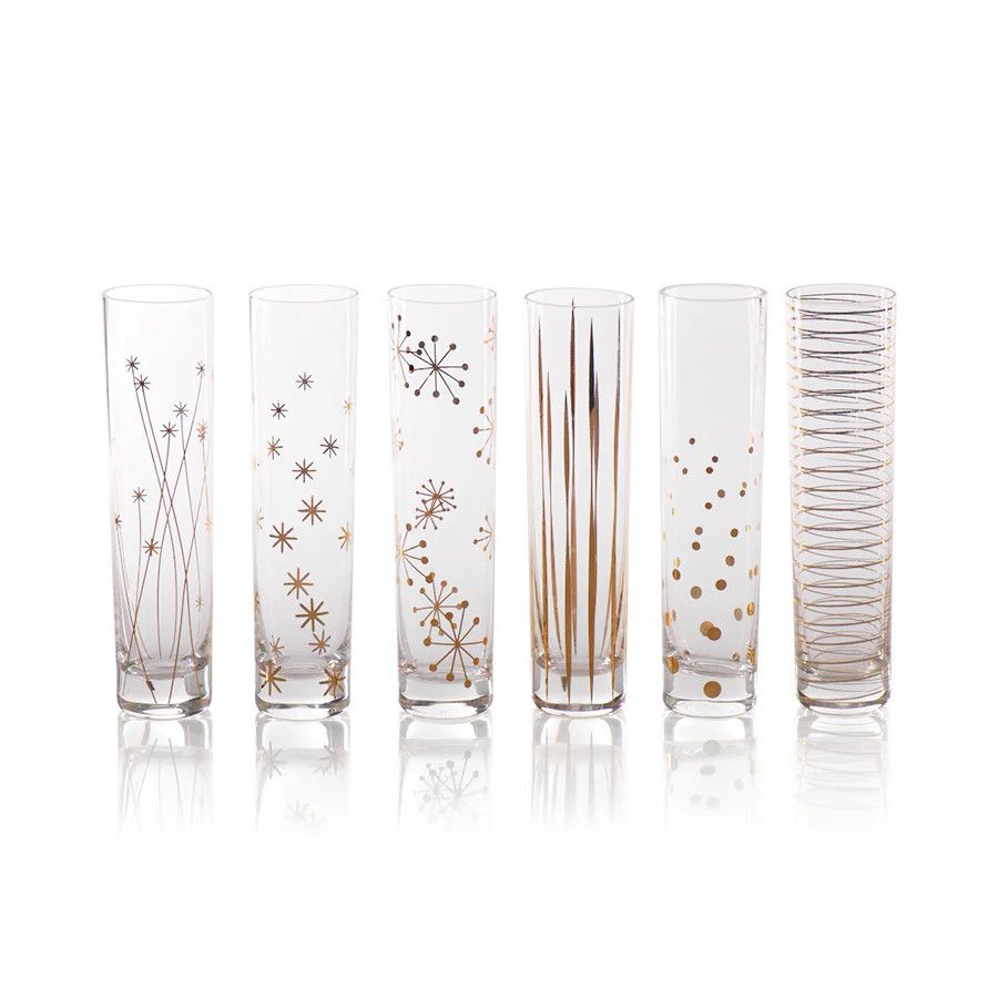 S/6 Golden Decal Champagne Flutes